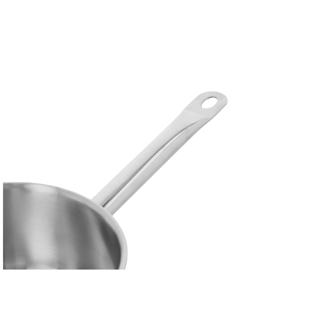 Detailopname van de gietrand en steel van de Demeyere Classic Pro 3 Steelpan 20 cm