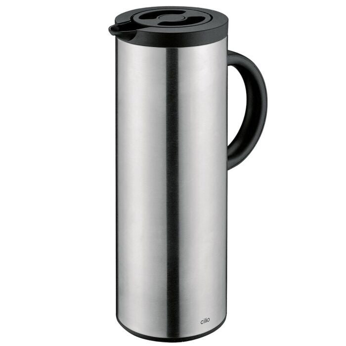 Cilio Firenze Thermoskan RVS - 1 liter op witte achtergrond, zwarte dop
