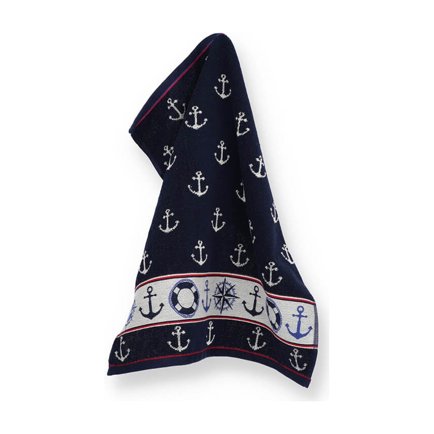 Bunzlau Castle Keukendoek - Maritime Donkerblauw op witte achtergrond