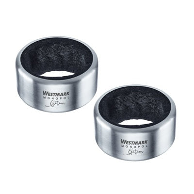 Westmark Druppelvanger - 2 stuks, zilver, twee RVS ringen met zwarte viltvoering naast elkaar