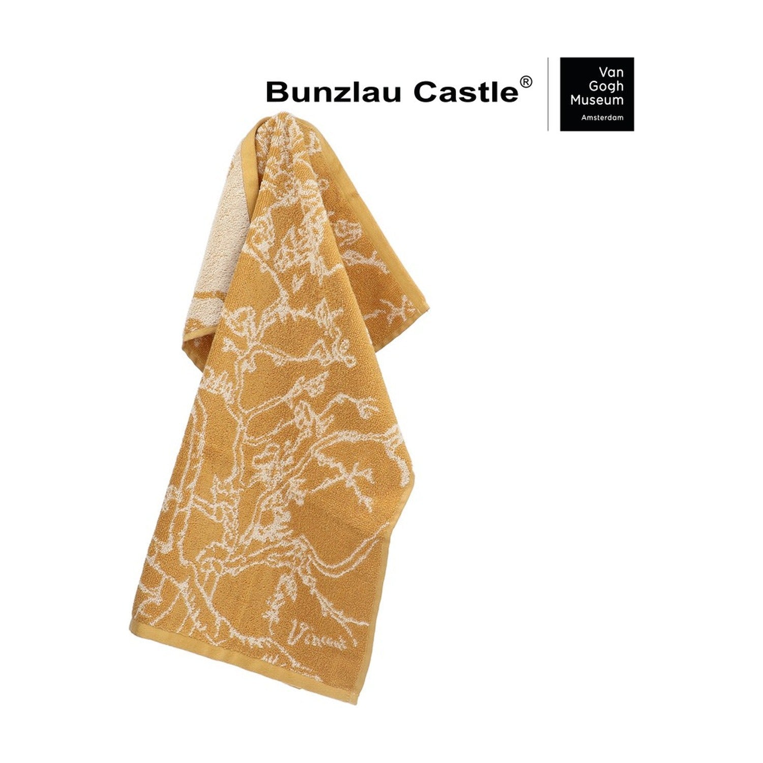 Bunzlau Castle Keukendoek van Gogh - Almond Blossom Geel op witte achtergrond