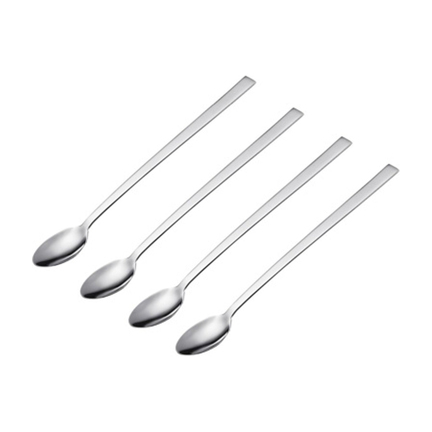 Westmark Latte Macchiato Lepels - 4 stuks, zilver, vier rvs lepeltjes met lange steel naast elkaar