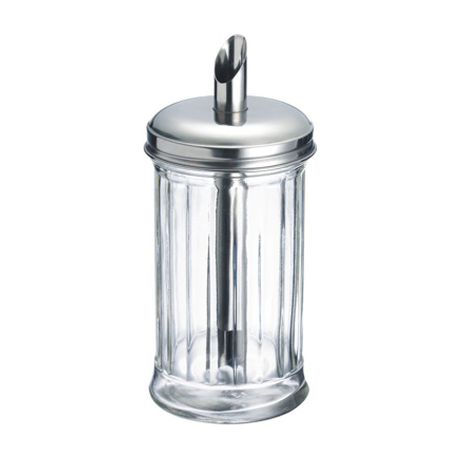 Westmark New York Suikerdispenser - 17 cm, transparant, geribbelde glazen pot met RVS deksel en schenktuit