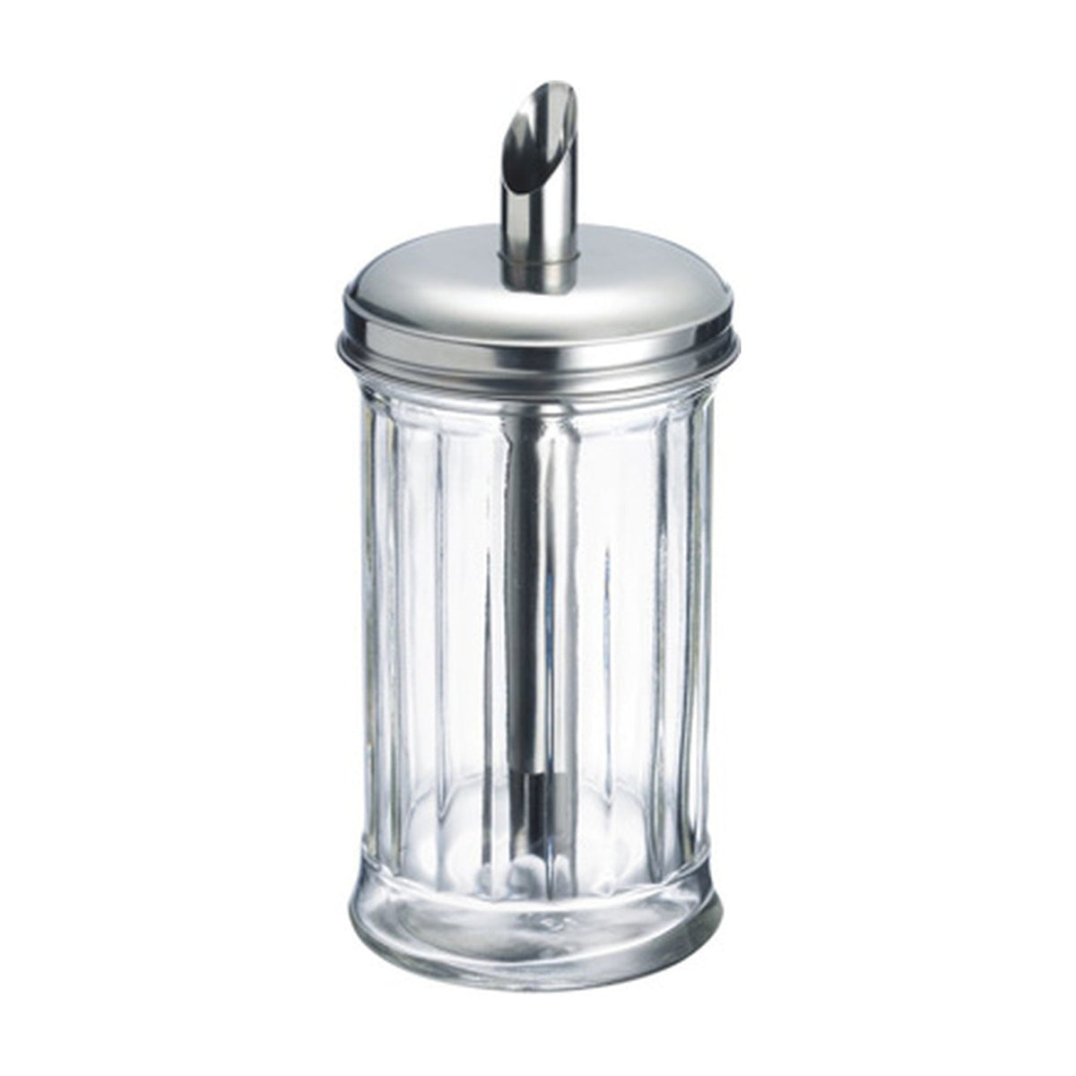 Westmark New York Suikerdispenser - 17 cm, transparant, geribbelde glazen pot met RVS deksel en schenktuit