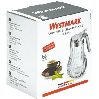 Westmark Berlin Melk- en Honingdispenser, transparant, verpakkingsdoos met productinformatie