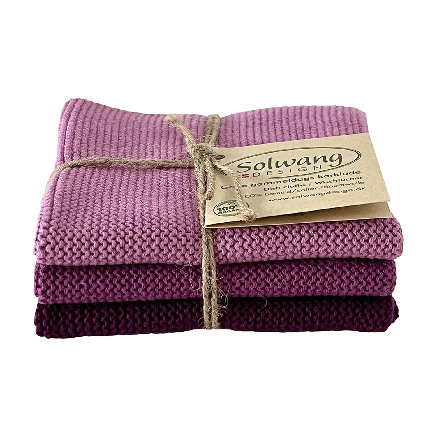 Solwang Design Vaatdoekjes set van 3 - Heather Combi op witte achtergrond