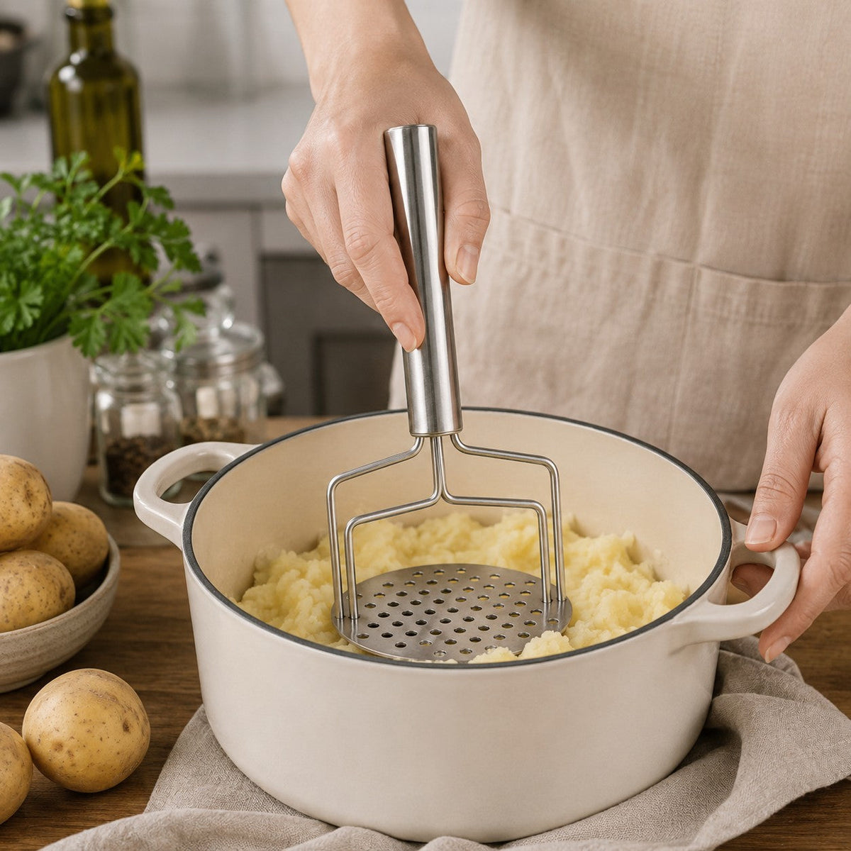 Woerdman Aardappelstamper RVS - 24 cm - sfeerbeeld