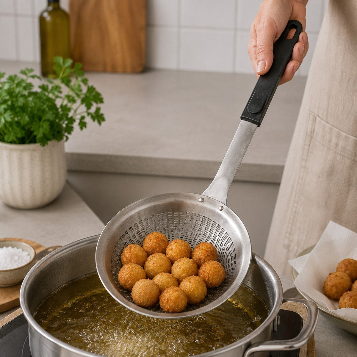 Woerdman Frituurzeef RVS/Zwart - 35 cm - sfeerbeeld