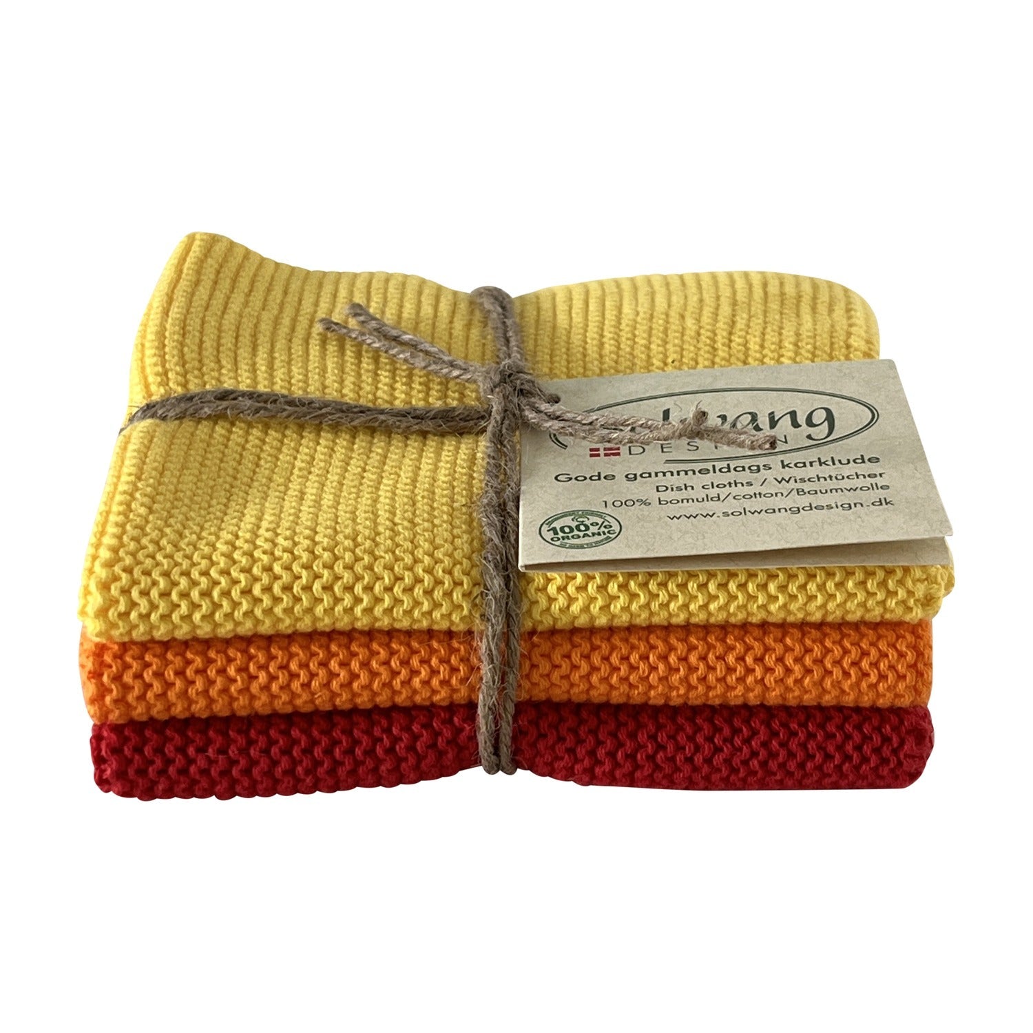 Solwang Design Vaatdoekjes set van 3 - Geel/Oranje/Rood op witte achtergrond