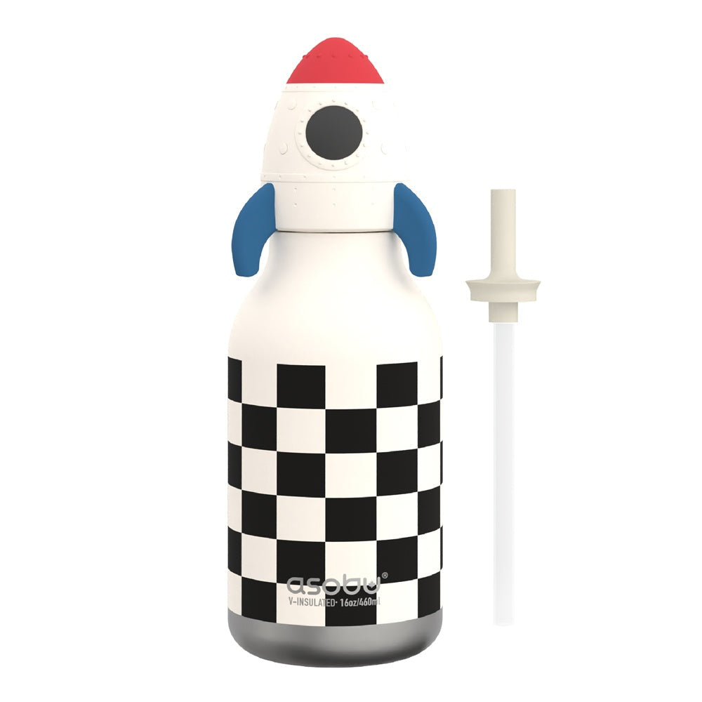Asobu Bestie Thermosfles Astronaut - 470 ml op witte achtergrond, met rietje