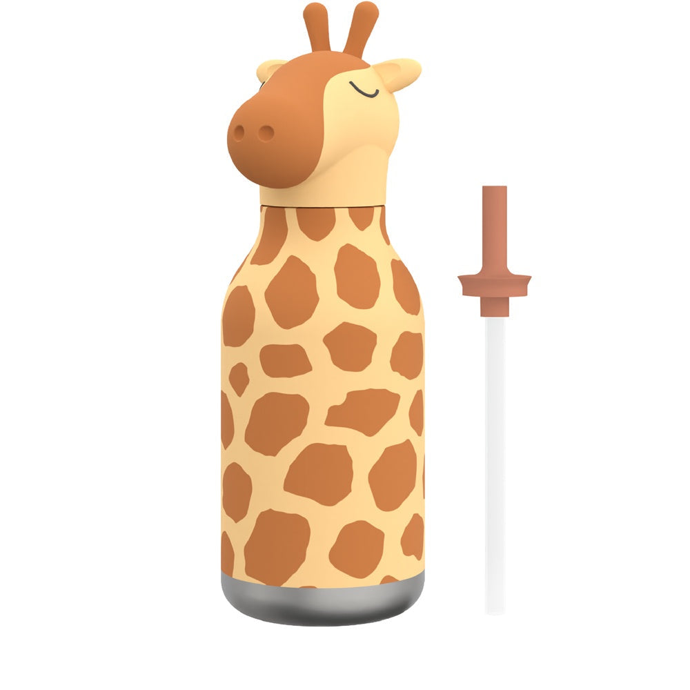 Asobu Bestie Thermosfles Giraffe - 470 ml op witte achtergrond, met rietje