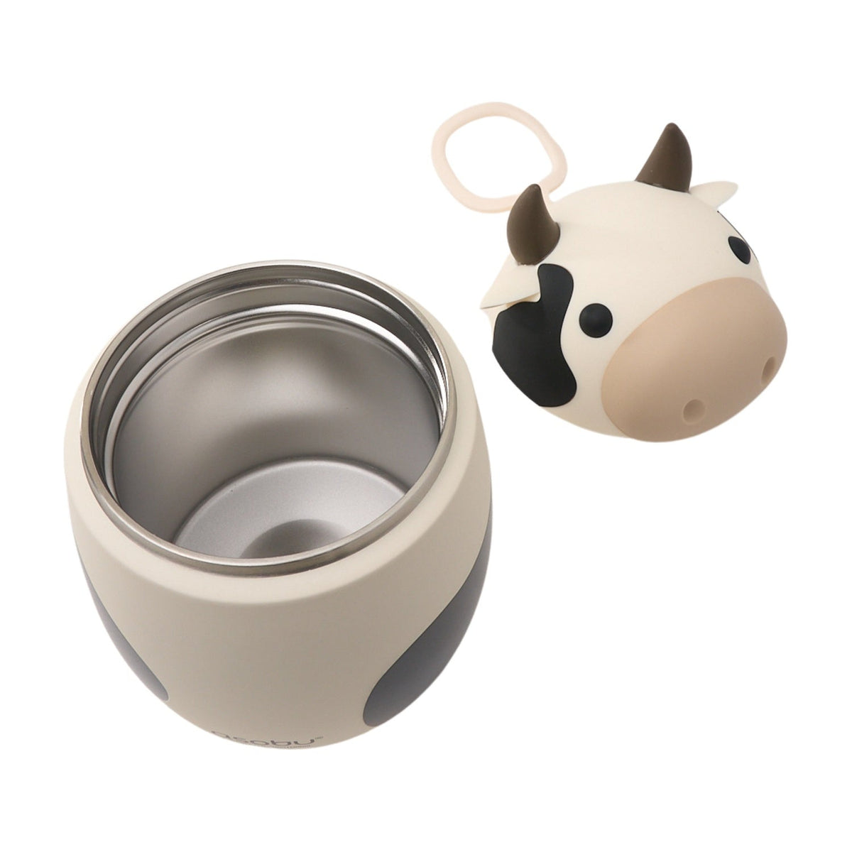 Asobu Voedselpot Koe - 590 ml op witte achtergrond, met losse onderdelen