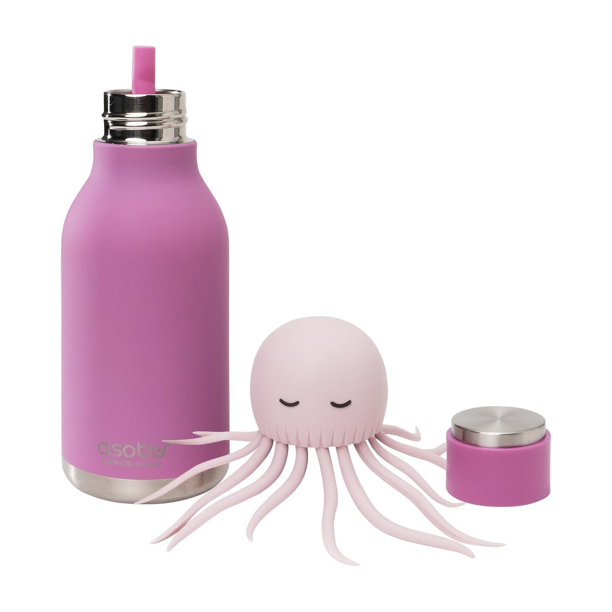 Asobu Bestie Thermosfles Kwal - 470 ml op witte achtergrond, met losse onderdelen