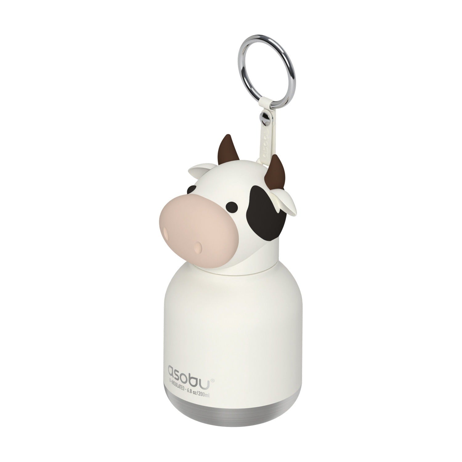 Asobu Mini Bestie Thermosfles Koe - 200 ml op witte achtergrond, met sleutelhanger