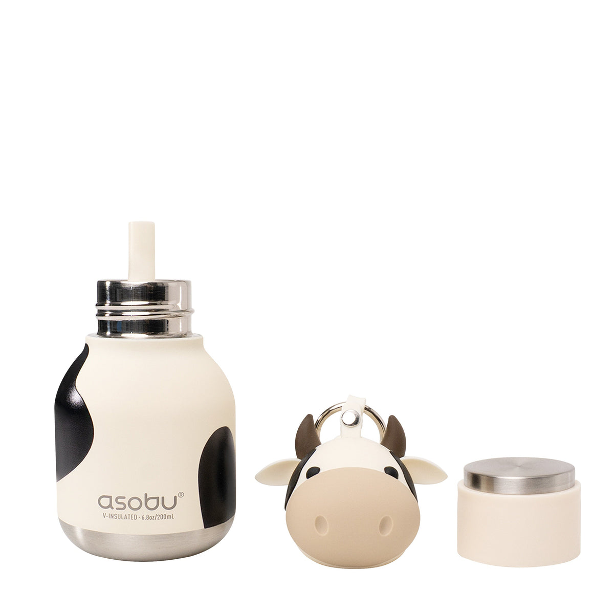 Asobu Mini Bestie Thermosfles Koe als tasaccessoire aan een tas