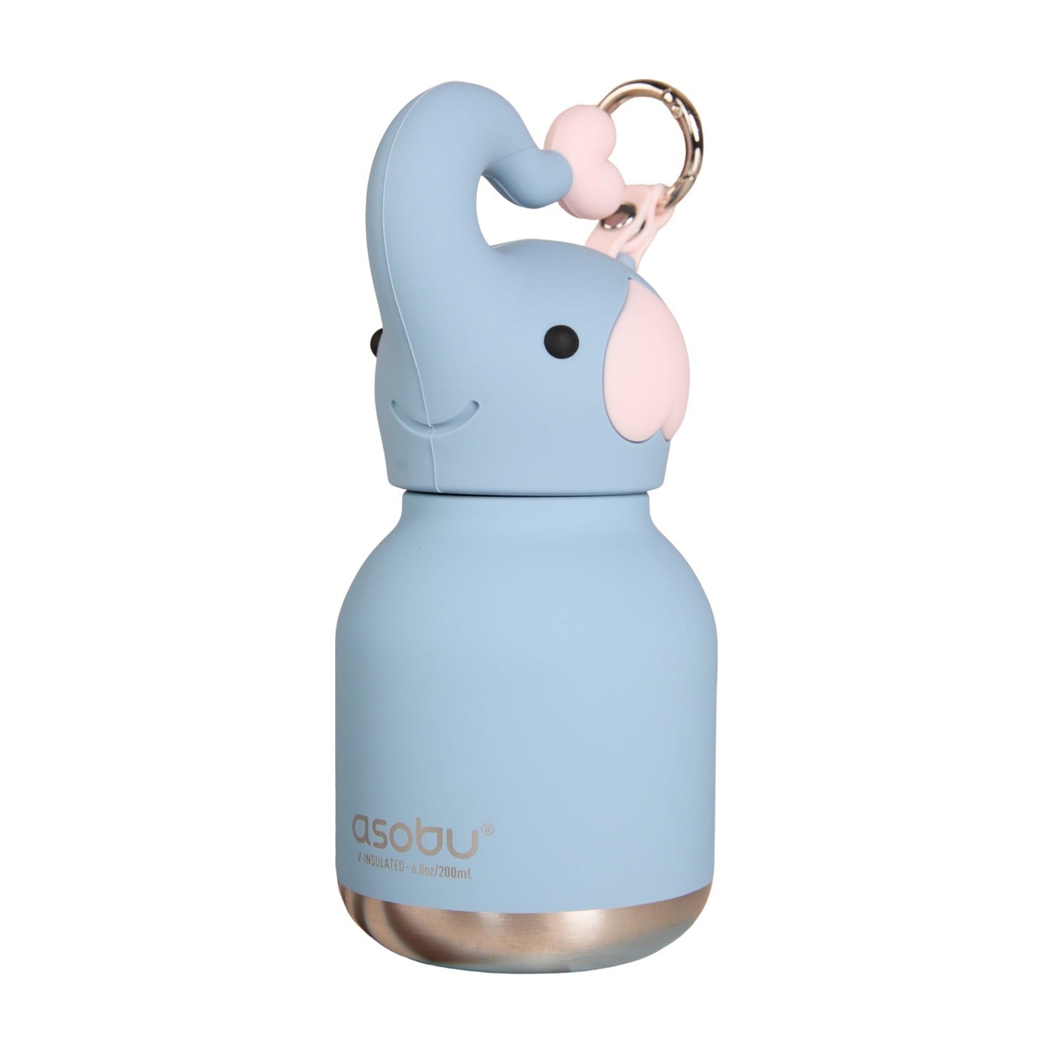 Asobu Mini Bestie Thermosfles Olifant - 200 ml op witte achtergrond, met sleutelhanger