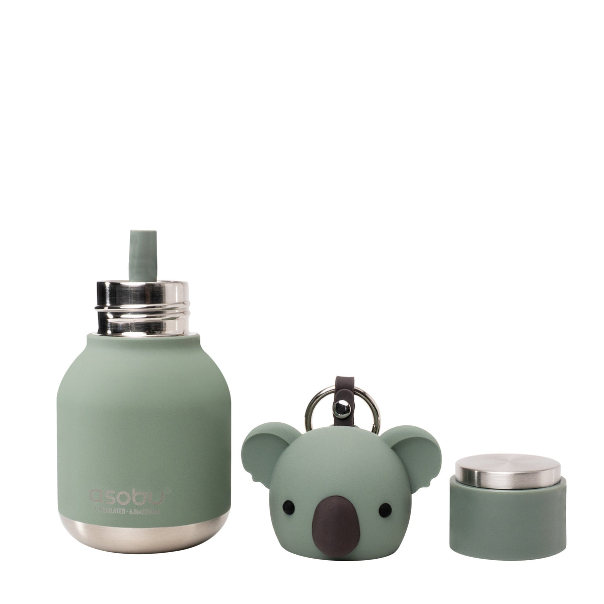 Asobu Mini Bestie Thermosfles Koala - 200 ml op witte achtergrond, met losse onderdelen