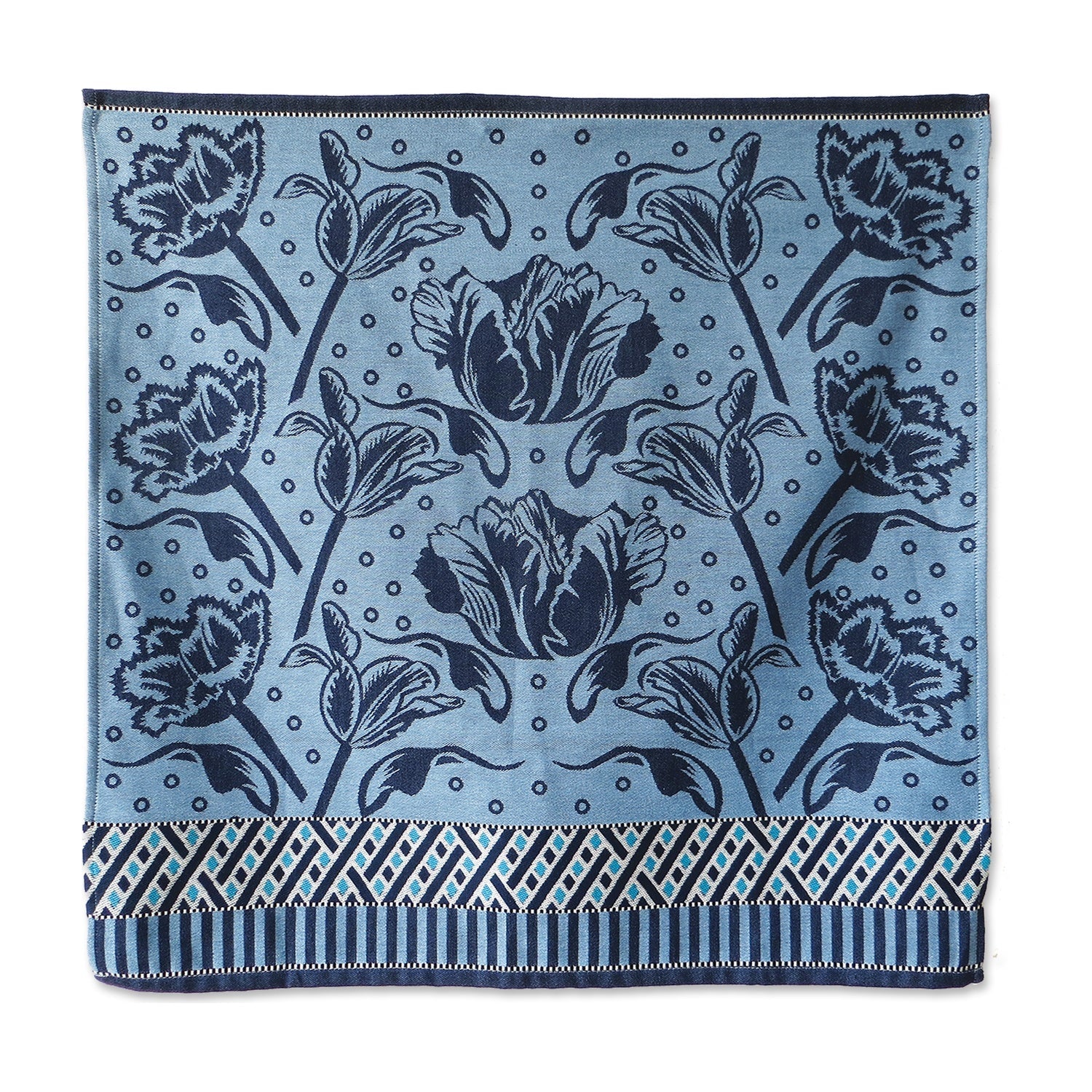 Mariëtte Wolbert Theedoek - La Bomba Tulipa Blauw op witte achtergrond