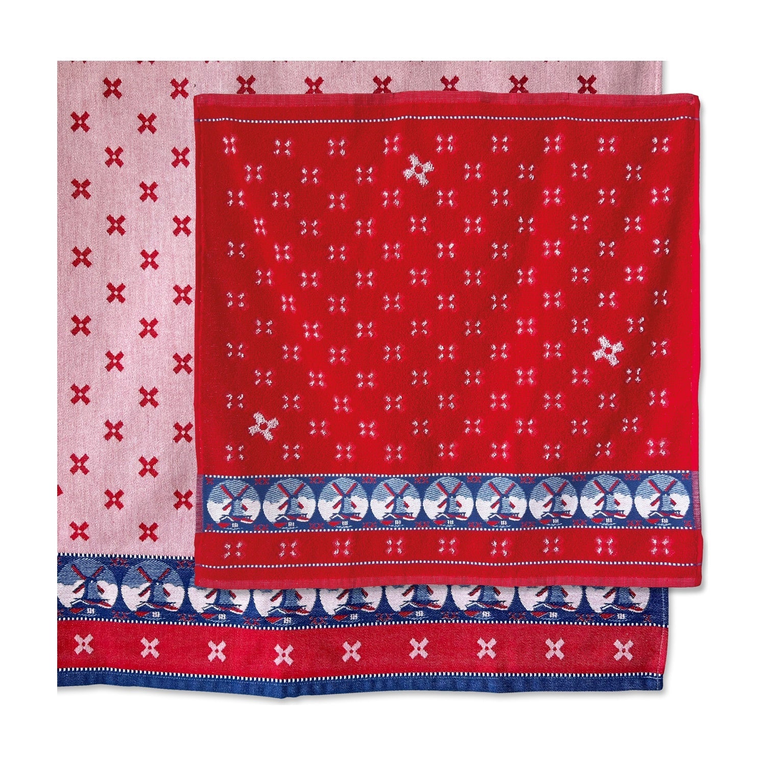 Mariëtte Wolbert Keukendoek - Woven Windmill Rood op witte achtergrond