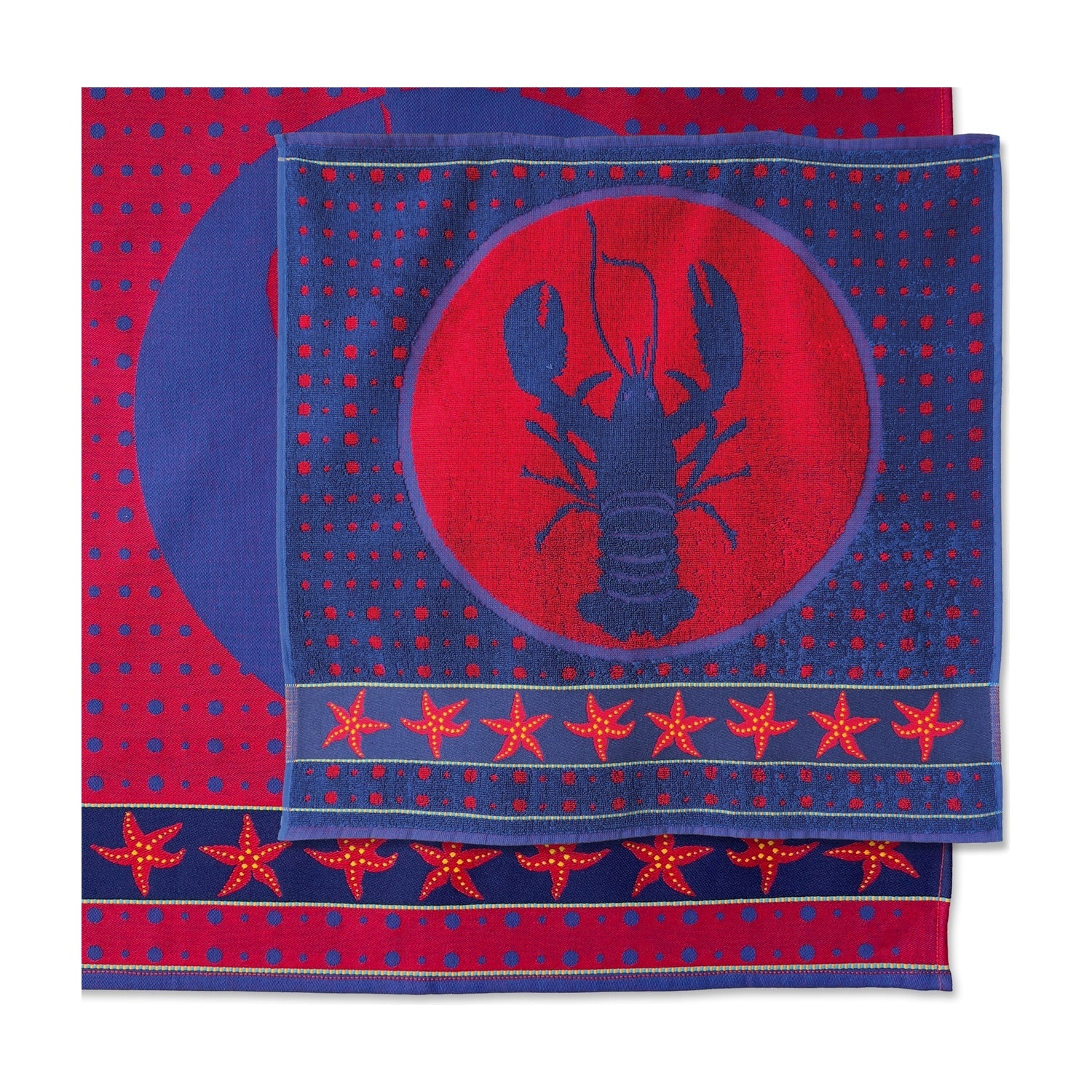 Mariëtte Wolbert Keukendoek - Lazy Lobster Blauw op witte achtergrond
