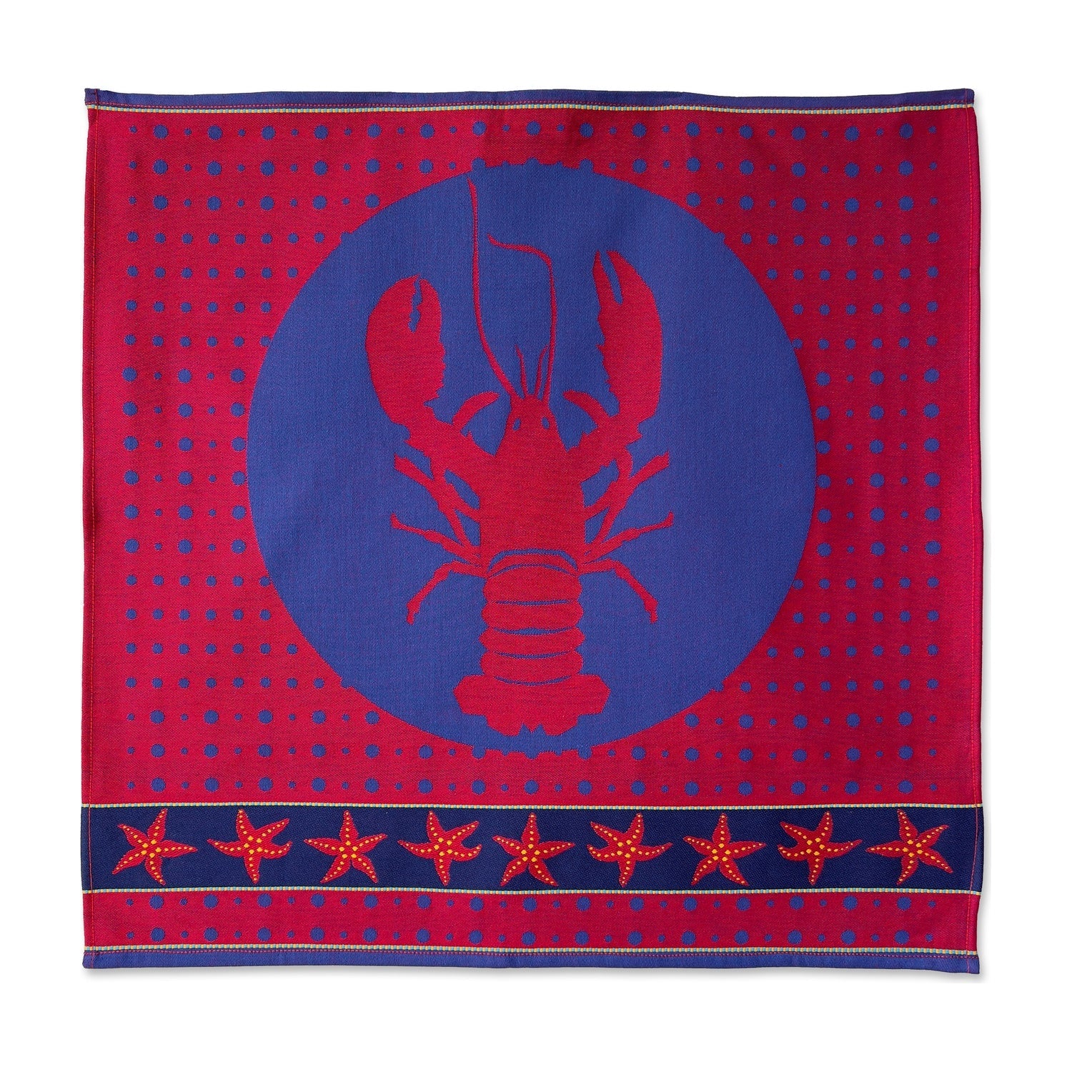Mariëtte Wolbert Theedoek - Lazy Lobster Blauw op witte achtergrond