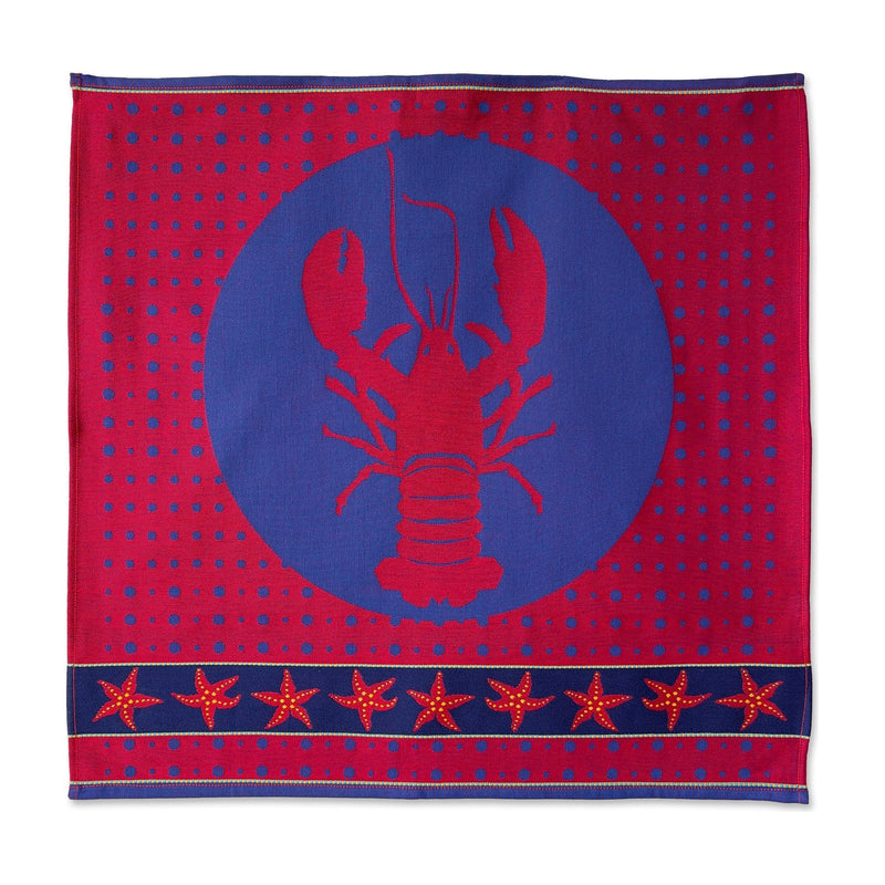 Mariëtte Wolbert Theedoek - Lazy Lobster Blauw op witte achtergrond