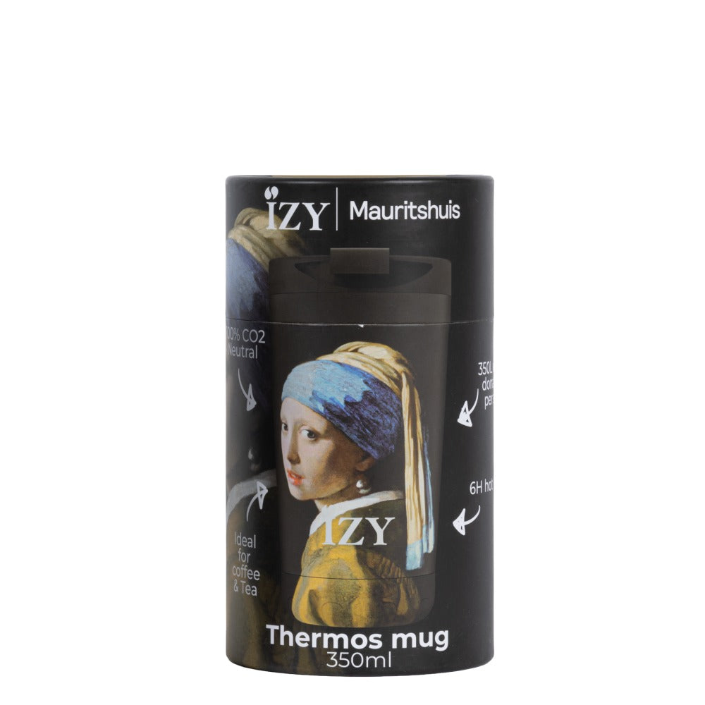 Verpakking van de IZY Thermosbeker Meisje met de Parel Vermeer - 350 ml, met Mauritshuis-branding