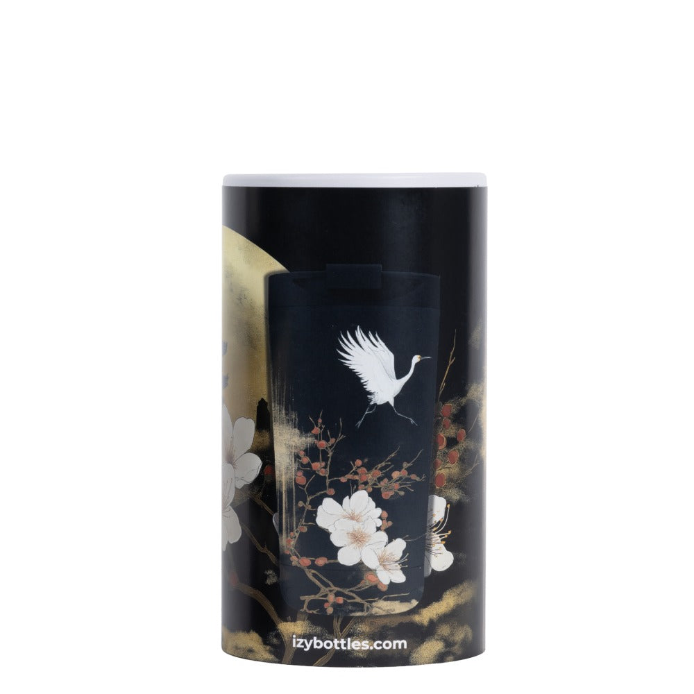 Verpakking van de IZY Thermosbeker Golden Blossom met kraanvogel- en kersenbloesemprint