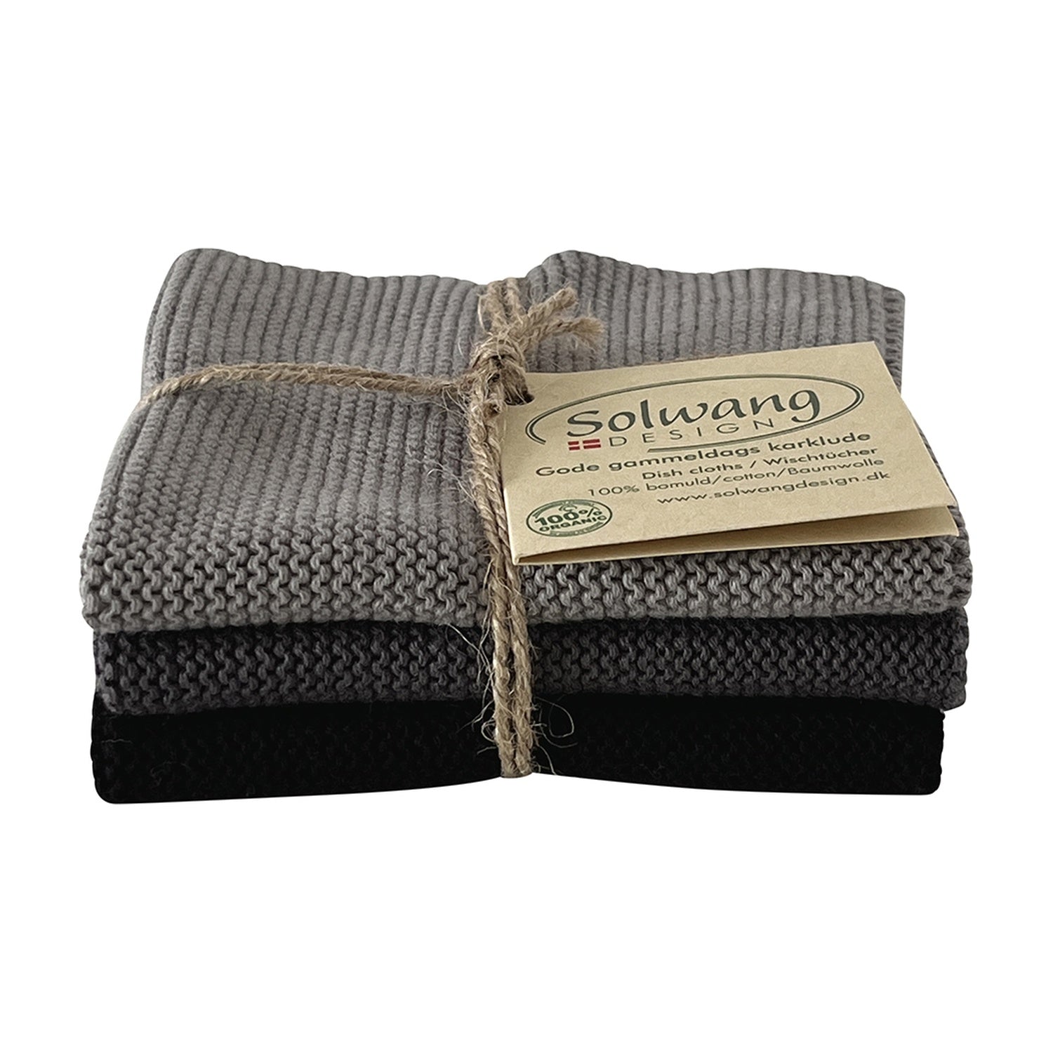 Solwang Design Vaatdoekjes set van 3 - Grijs/Zwart Combi op witte achtergrond