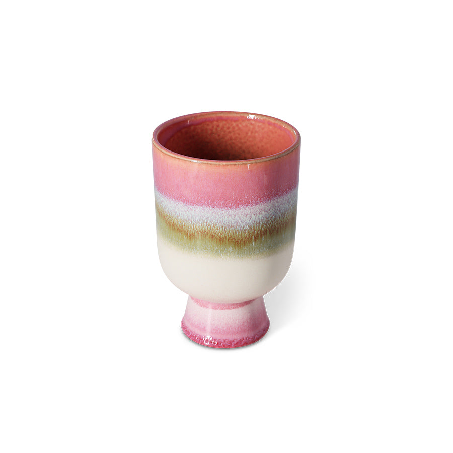 HKLiving Retro Bloempot Rosefield, hele pot met roze-wit glazuur op voetje