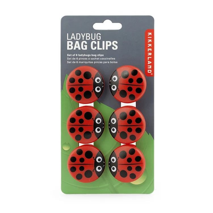 Kikkerland Bagclips Lieveheersbeestje - 6 stuks, verpakking op witte achtergrond