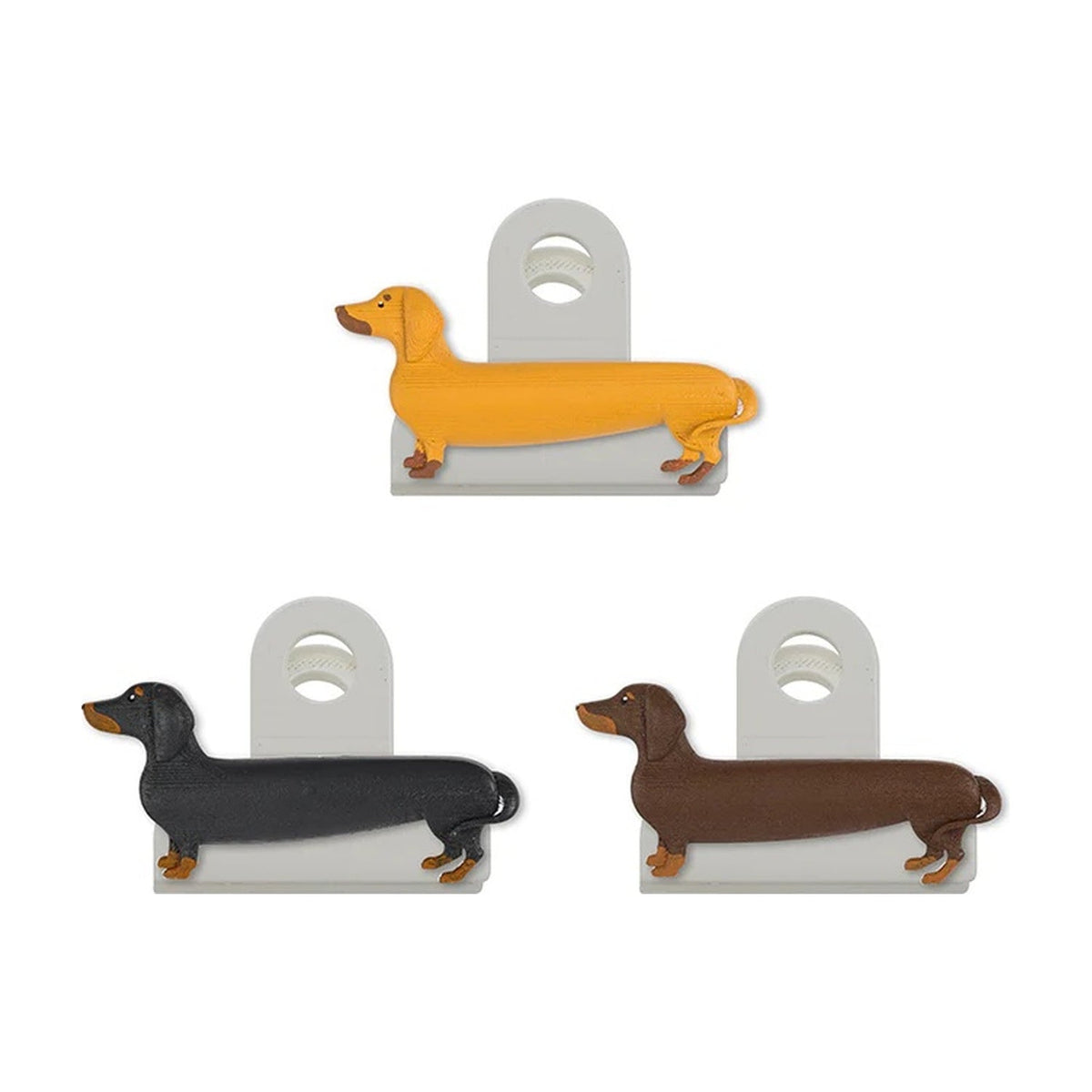 Kikkerland Bagclips Teckel - 3 stuks op witte achtergrond