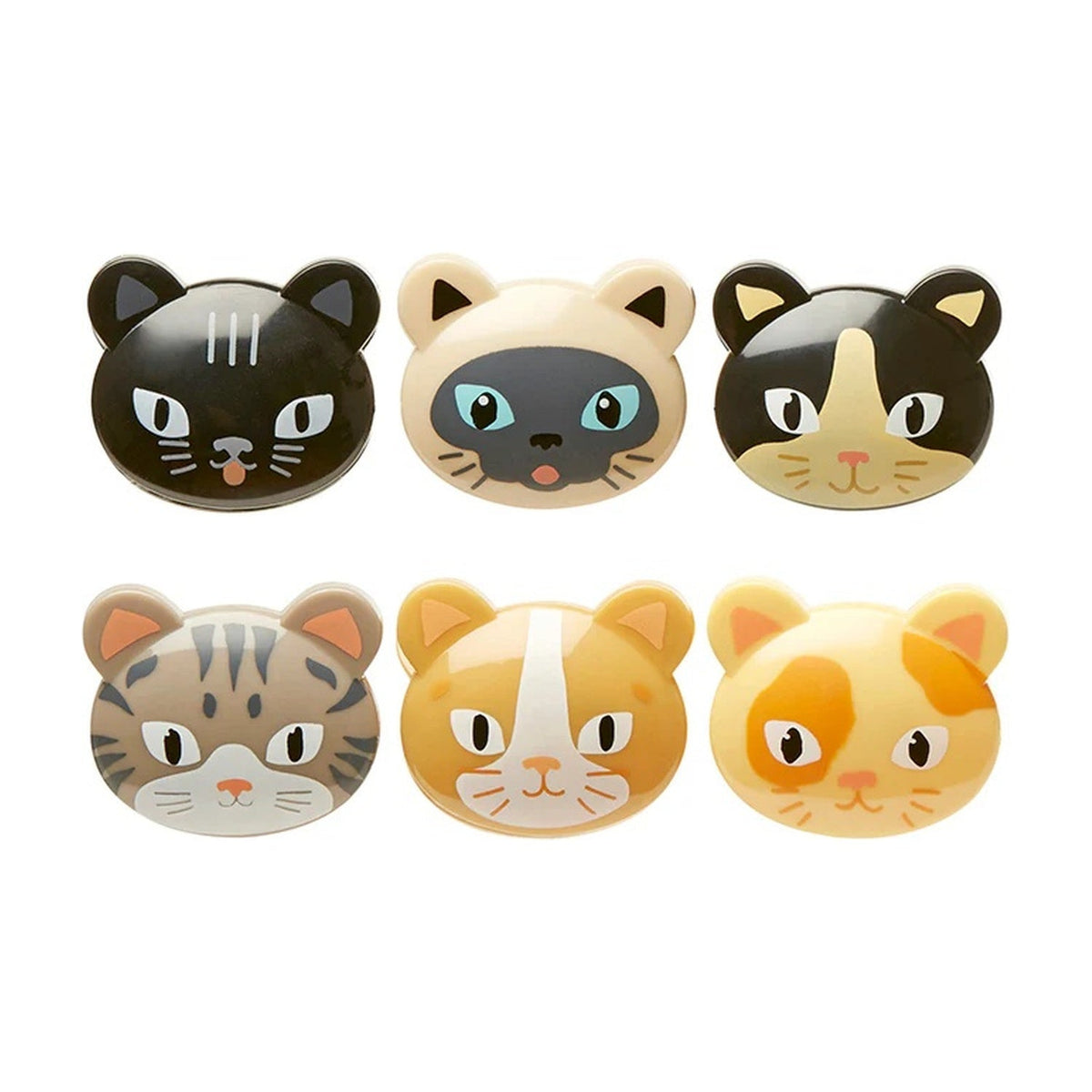 Kikkerland Bagclips Katten Mix - 6 stuks op witte achtergrond