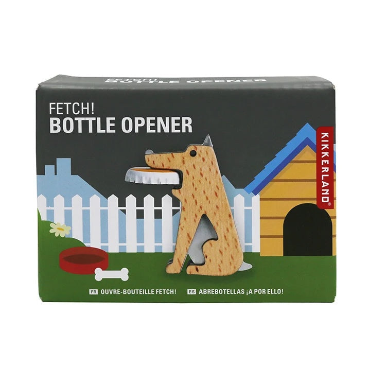 Kikkerland Flesopener Fetch, verpakking op witte achtergrond