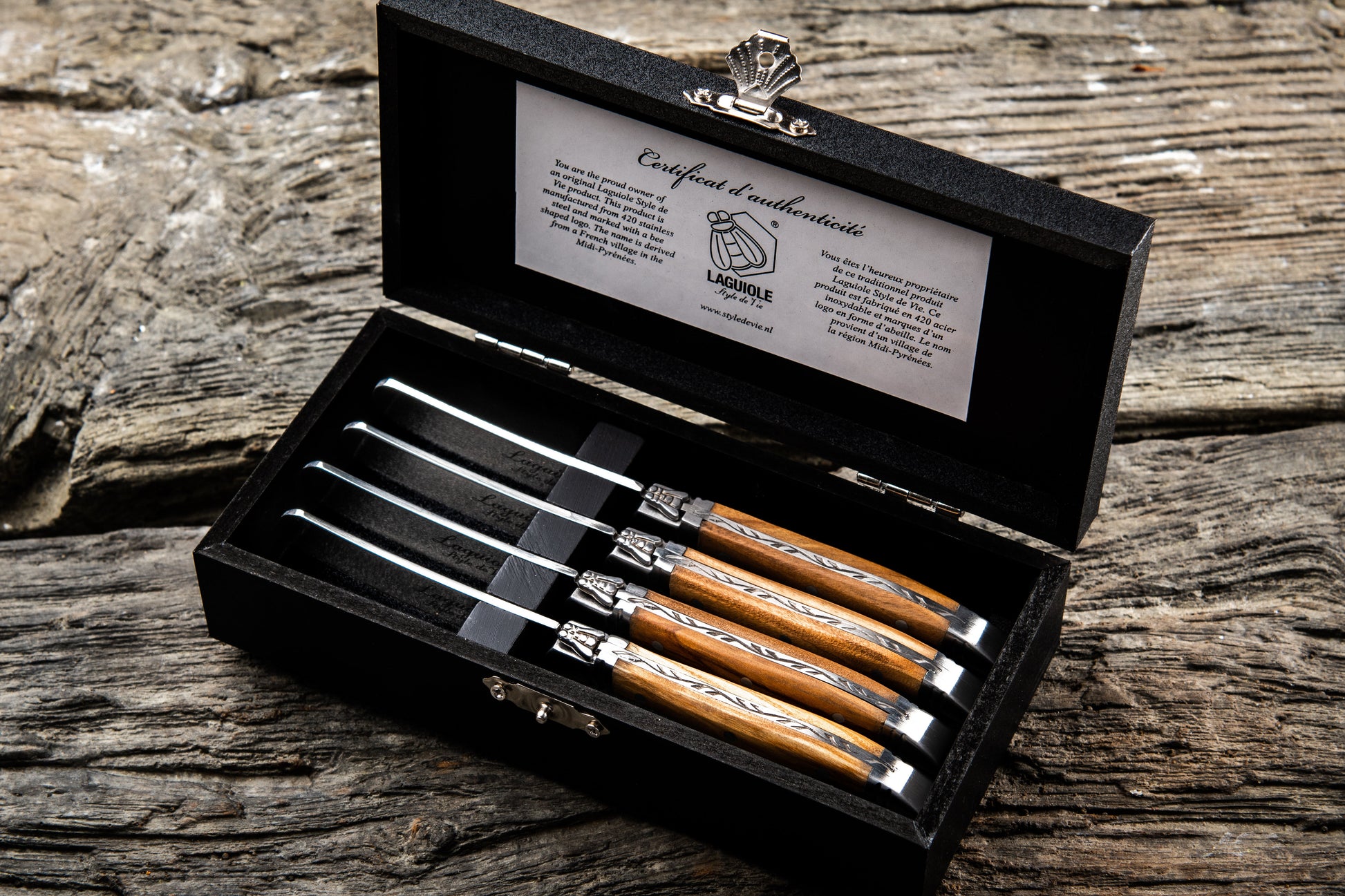 Laguiole Style de Vie Luxury Line Botermessen 4-delig - Olijfhout