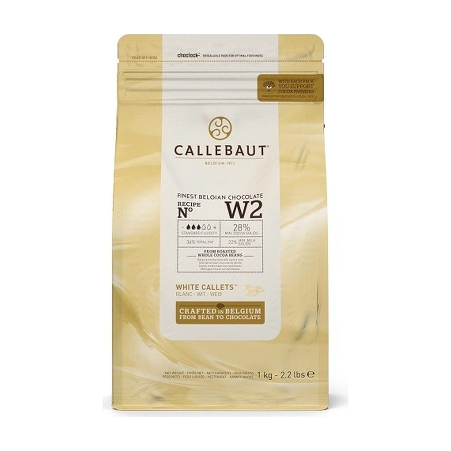 Callebaut Chocolade Callets Wit - 1 kilo op witte achtergrond