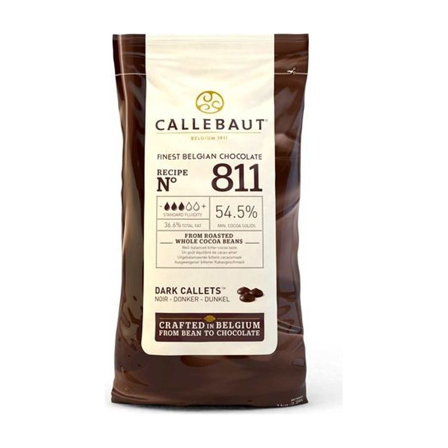 Callebaut Chocolade Callets Puur - 1 kilo op witte achtergrond
