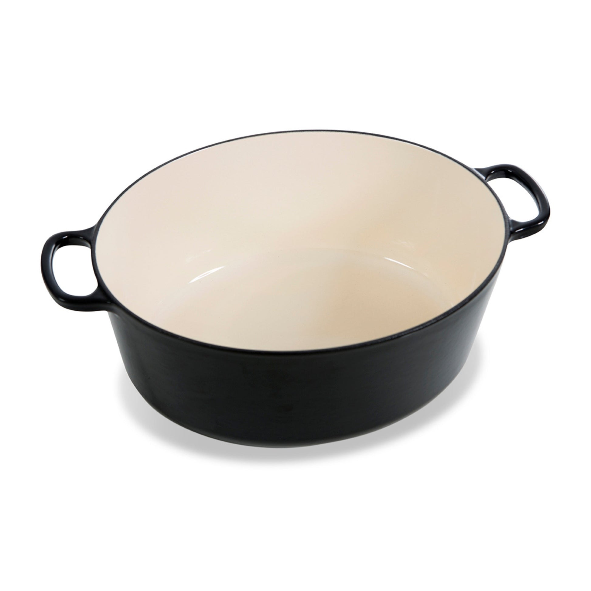 Bovenaanzicht van de zwarte BK Bourgogne braadpan met BK-logo op de bodem