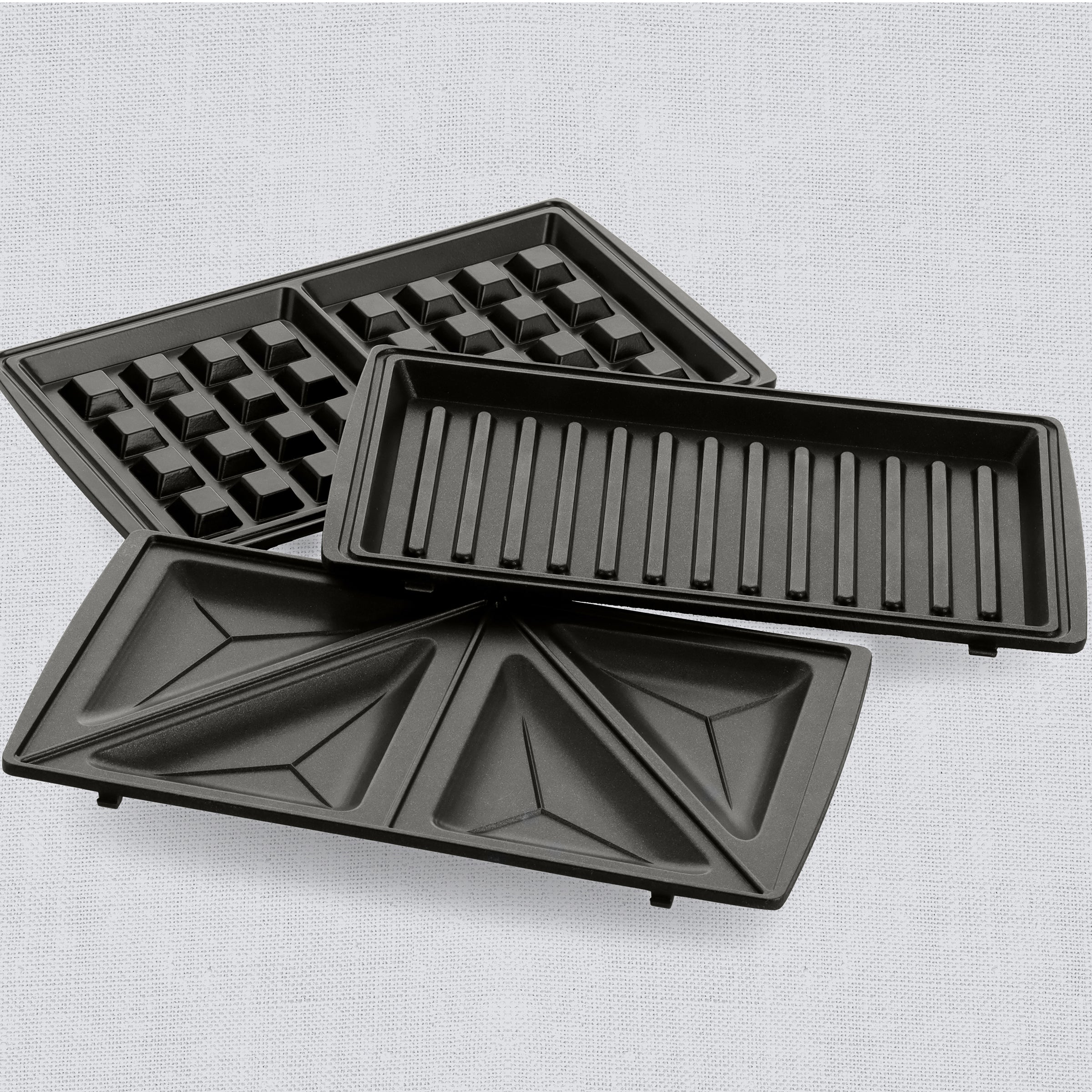 Drie verwisselbare BK Connect bakplaten voor wafel, grill en tosti.