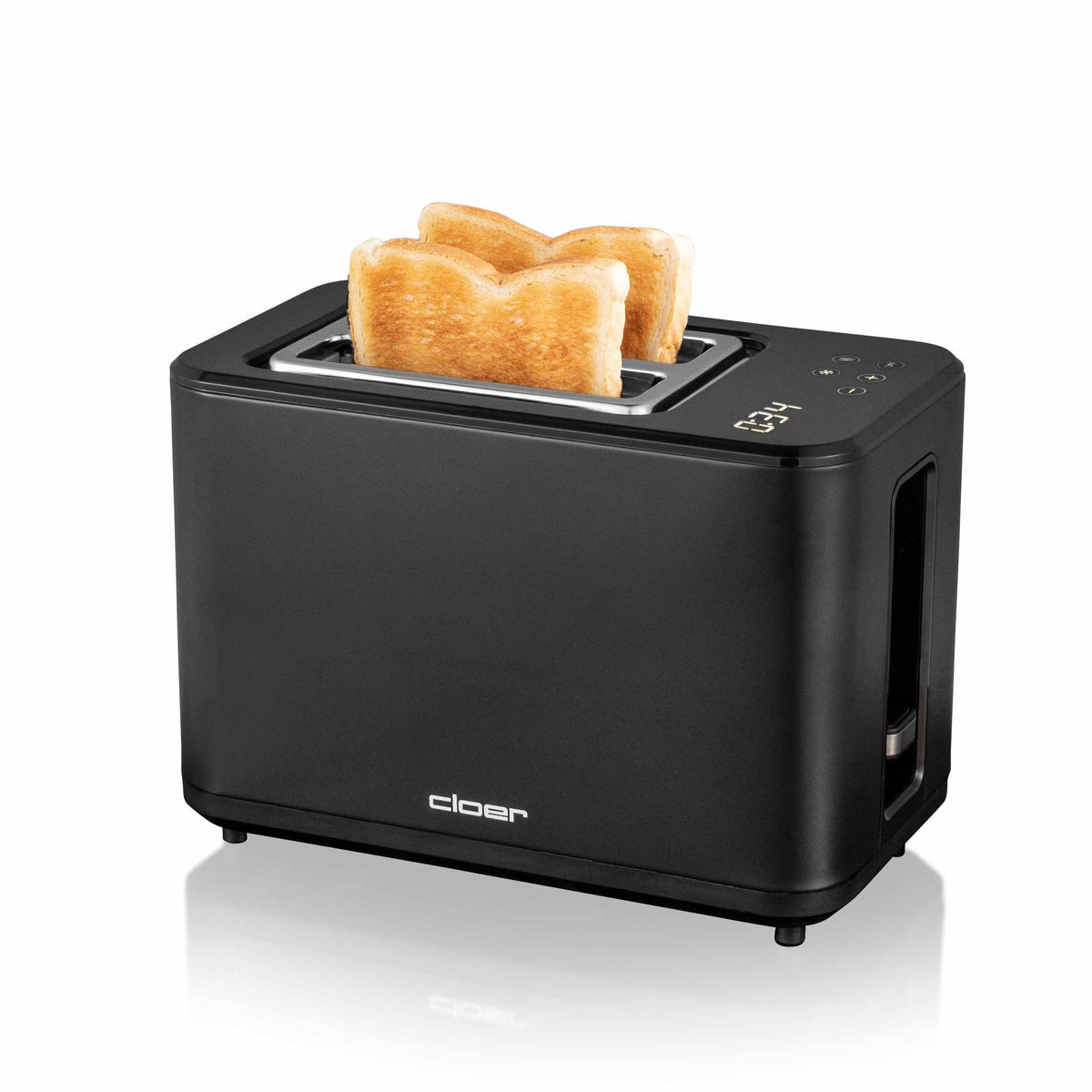 Cloer Broodrooster Digitaal 2 sneetjes zwart met twee geroosterde sneetjes brood en digitaal display