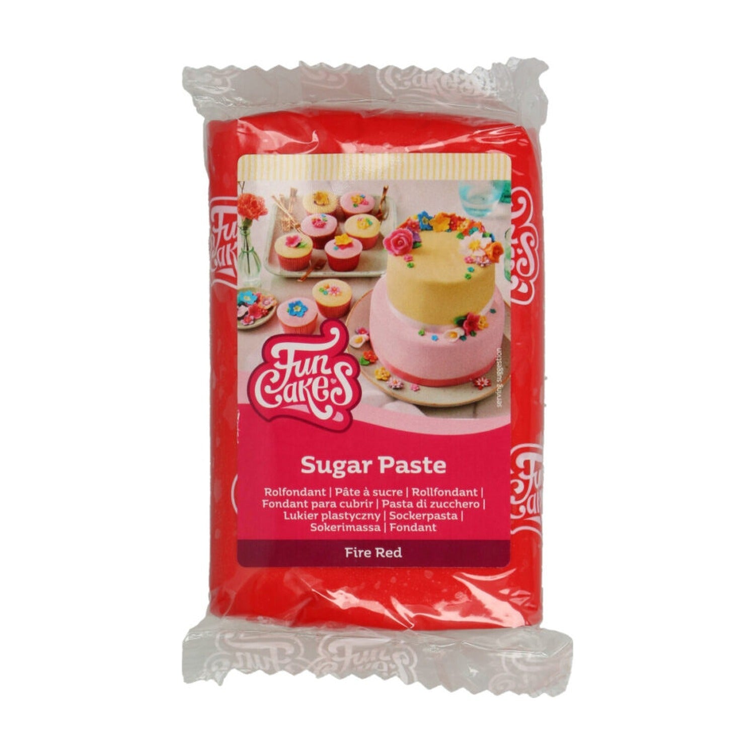 FunCakes Fondant Fire Red - 250 gram op witte achtergrond