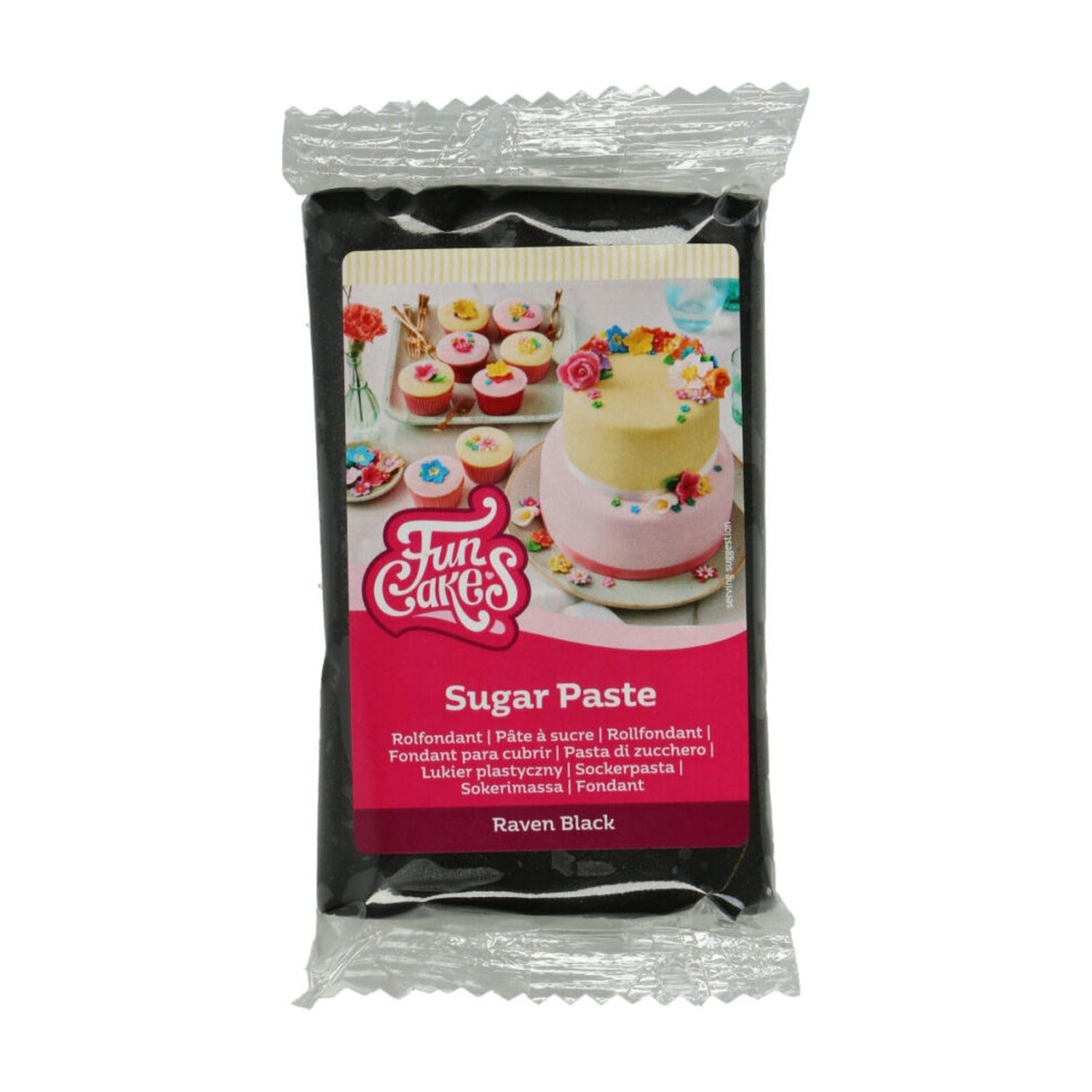 FunCakes Fondant Raven Black - 250 gram op witte achtergrond