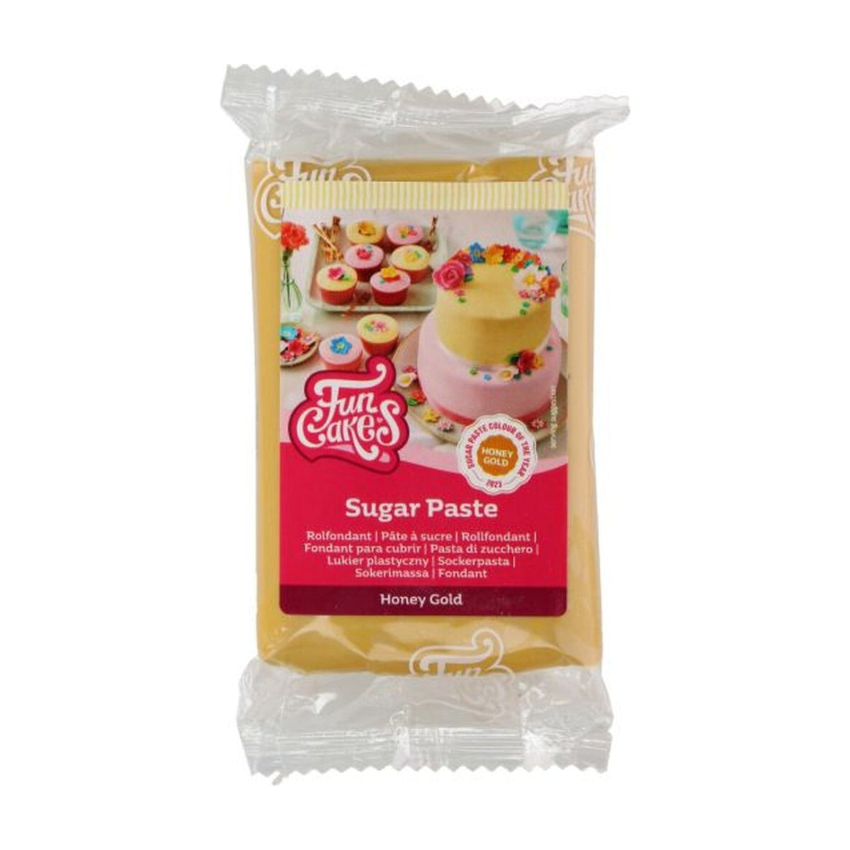 FunCakes Fondant Honey Gold - 250 gram op witte achtergrond