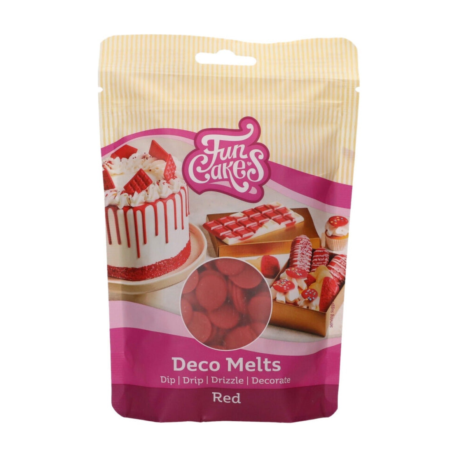 FunCakes Deco Melts Rood - 250 gram op witte achtergrond