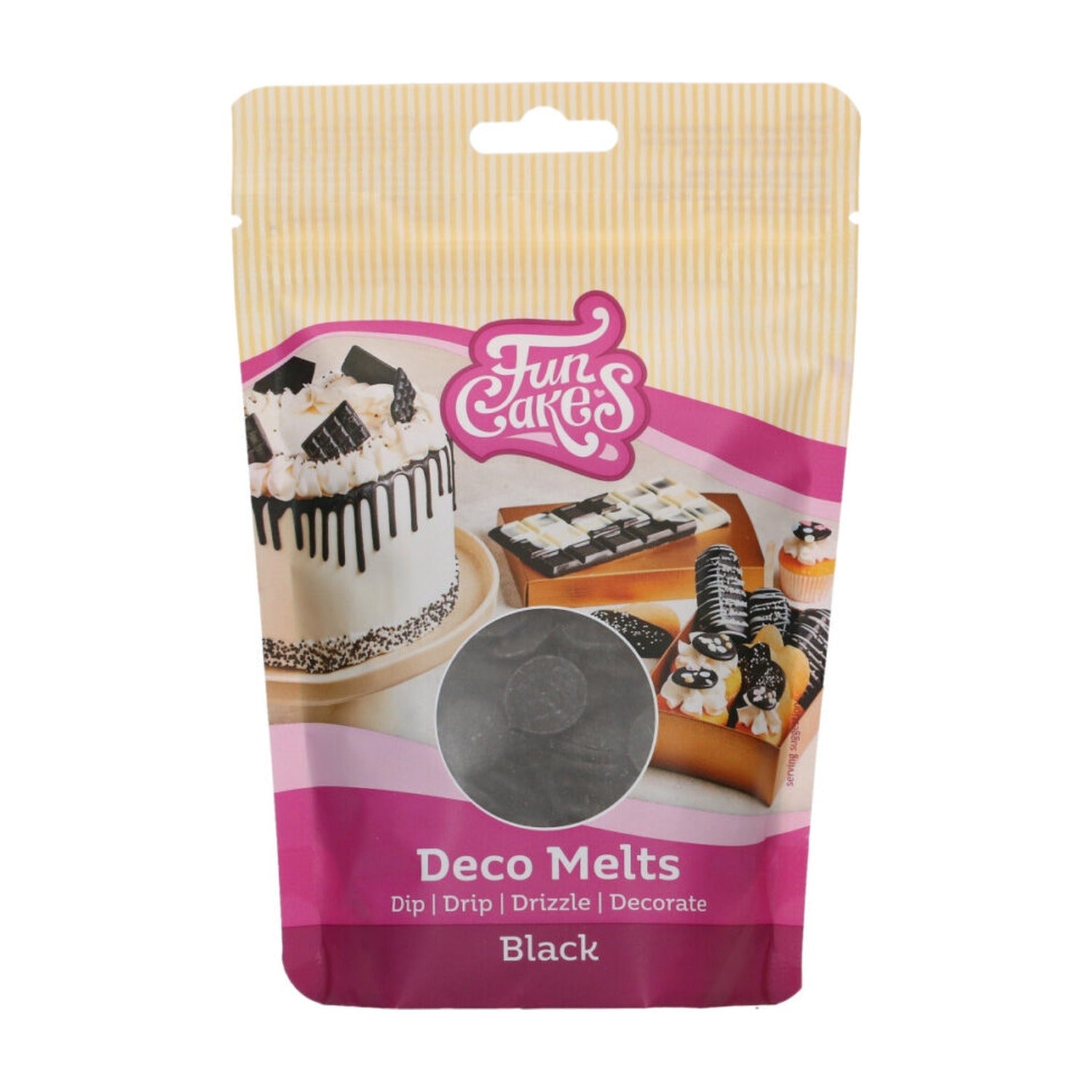 FunCakes Deco Melts Zwart - 250 gram op witte achtergrond