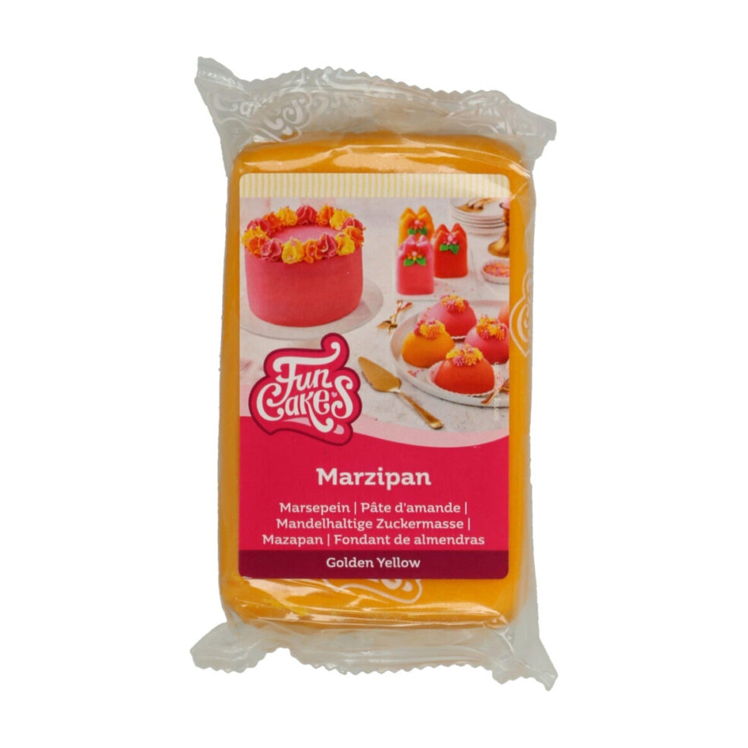 FunCakes Marsepein Golden Yellow - 250 gram op witte achtergrond