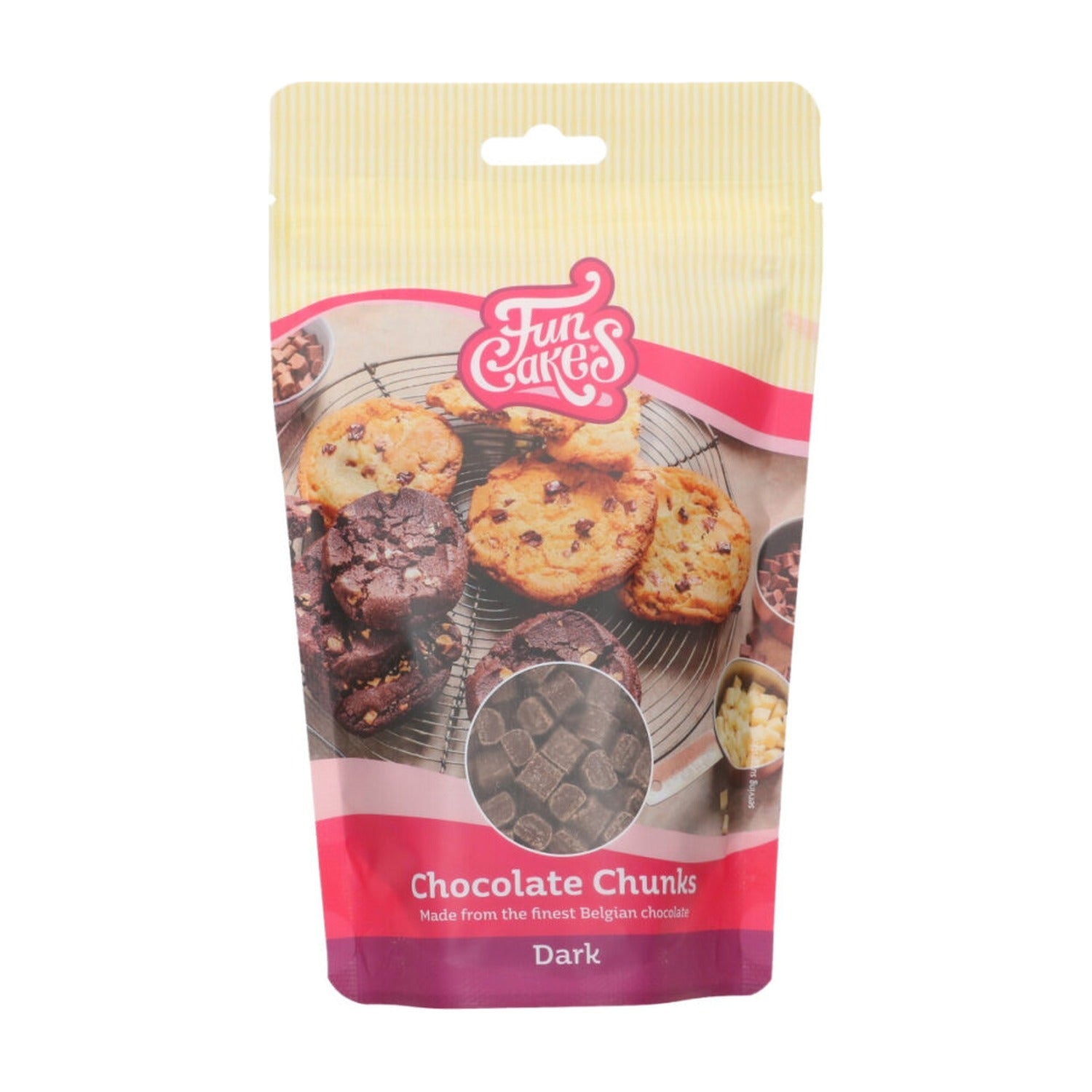FunCakes Chocolade Chunks Puur - 350 gram op witte achtergrond