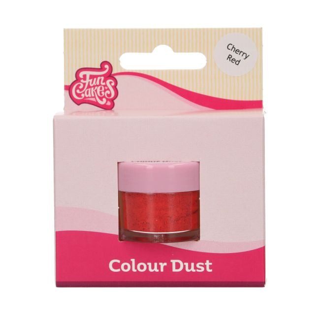 Potje FunCakes Colour Dust in de kleur kersenrood in verpakking