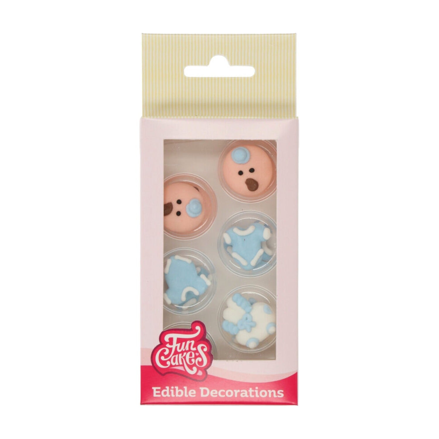 FunCakes Suikerdecoratie Baby Jongen - 12 stuks op witte achtergrond