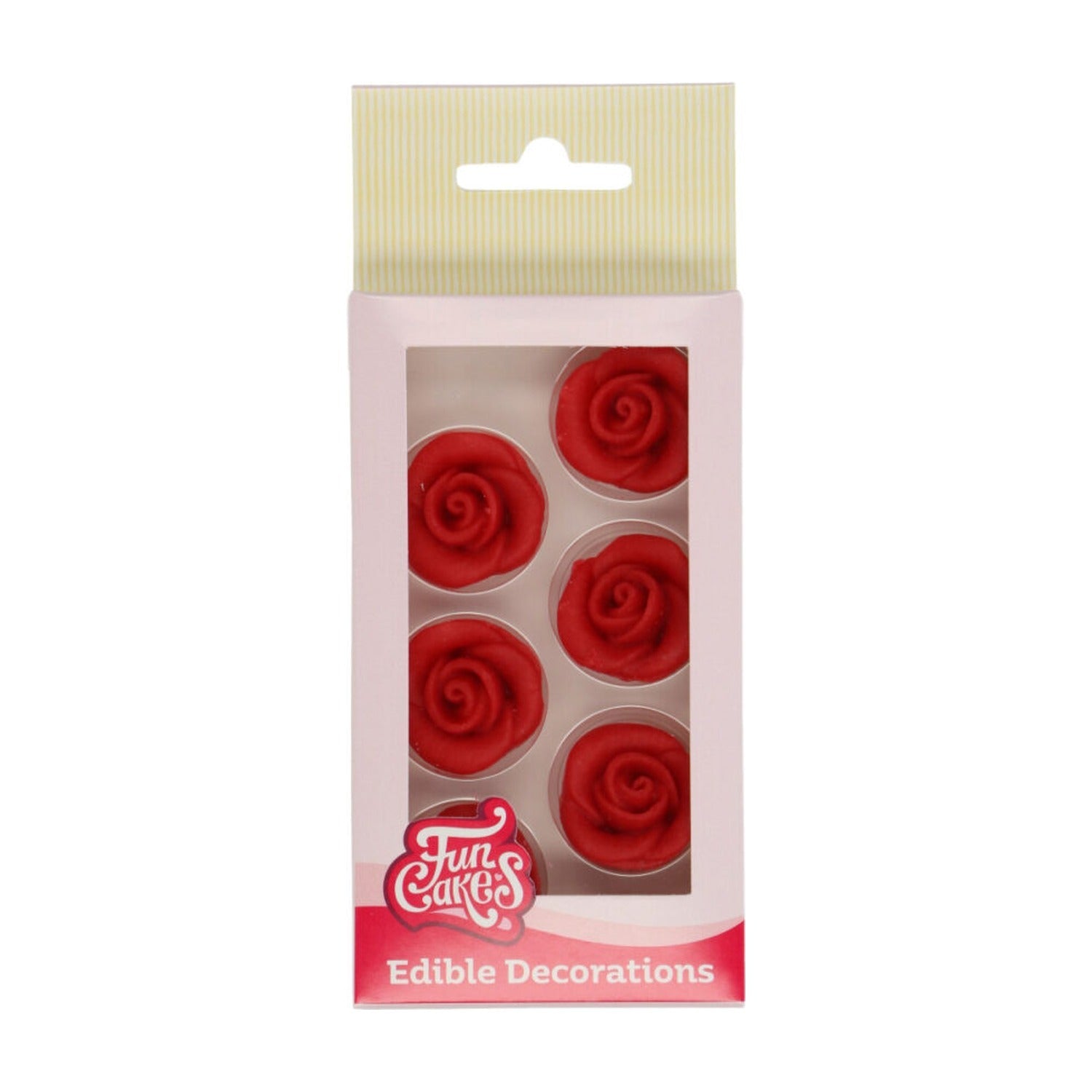 FunCakes Marsepein Decoratie Rozen Rood - 6 stuks op witte achtergrond